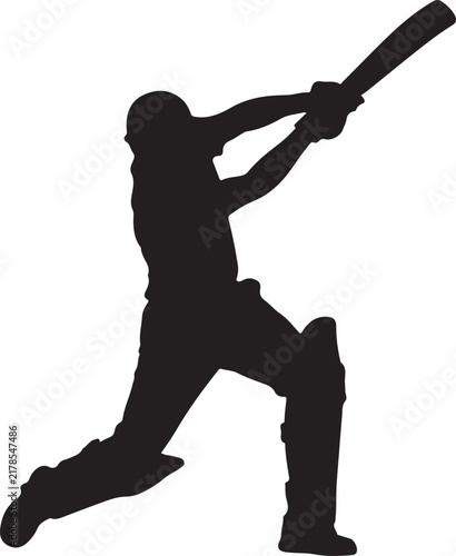 Cricket player silhouette hitting ball with powerful swing