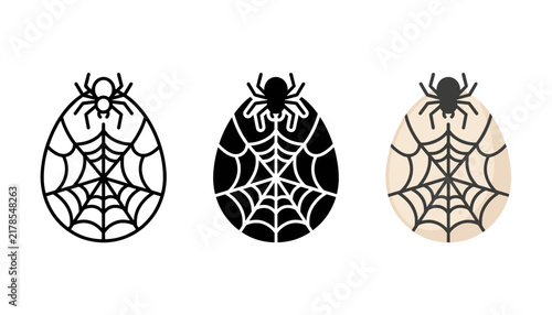 Three variations of an easter egg decorated with a spider and web pattern