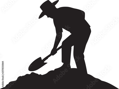 Worker digging mound of soil vector silhouette design