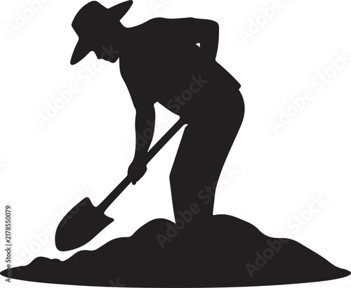 Gardener digging ground with shovel vector silhouette