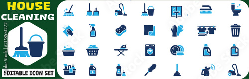 Фотография Comprehensive house cleaning icons set essential tools for maintaining a spotles