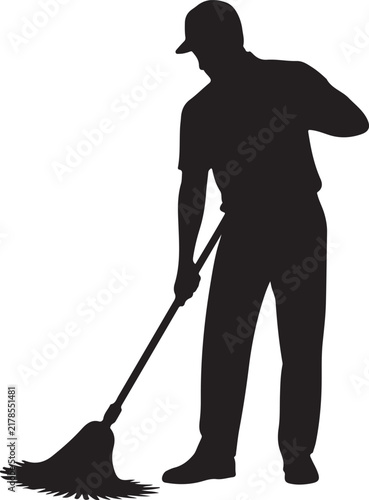 Cleaner mopping floor with bucket vector silhouette art