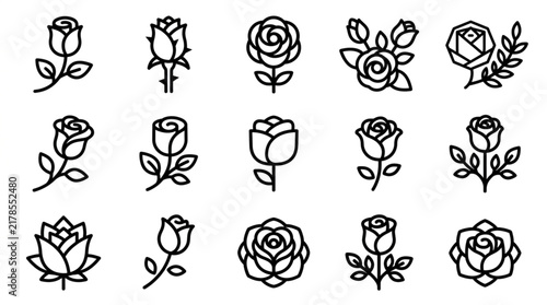Collection of Hand Drawn Rose Illustrations in Outline Style.
