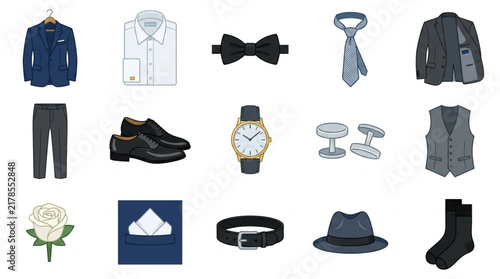 Collection of Mens Formal Wear Accessories and Clothing Items.