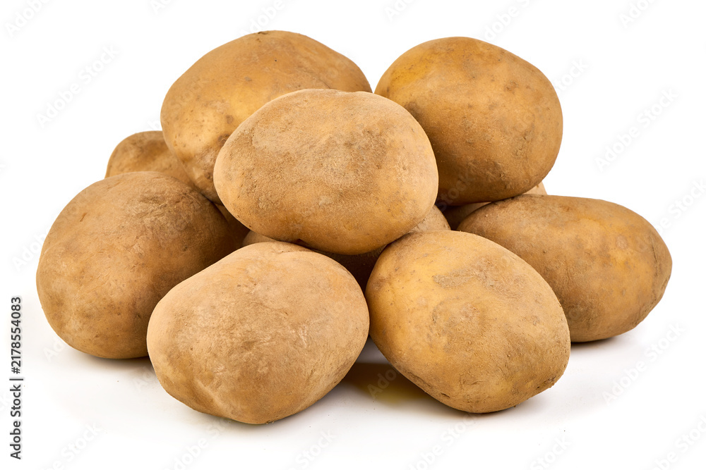 Fototapeta premium Pile of Fresh Russet Potatoes on White Background