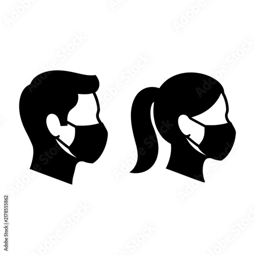 People wearing face masks side profile