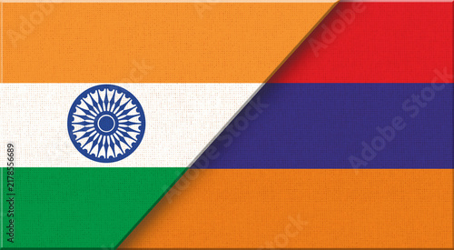 Konstfotografi Double flag of India and Armenia on fabric texture - 3D illustration