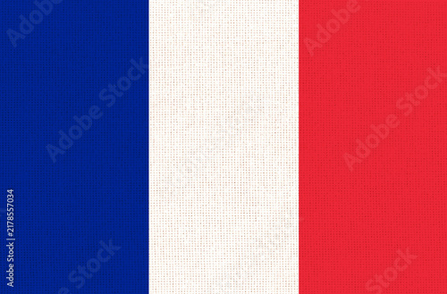 Illustration of the national flag of France on fabric surface texture background.
