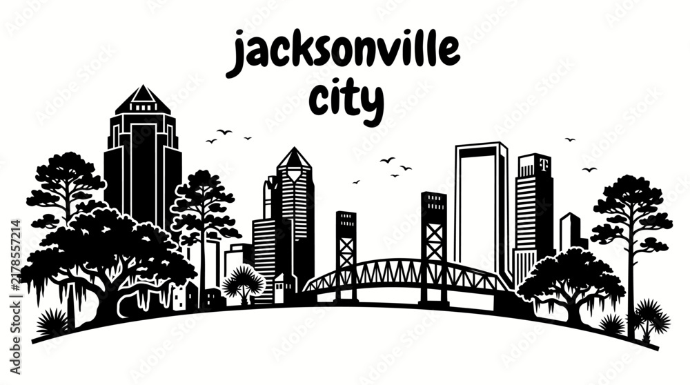 Obraz premium jacksonville city skyline urban architecture downtown landmark travel tourism america usa landscape metropolitan business culture modern historic destination famous district with st johns river florid
