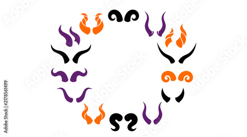 Devil Horns Set in Orange, Purple, and Black. Halloween Decorative Elements for Festive Design. with Decoration