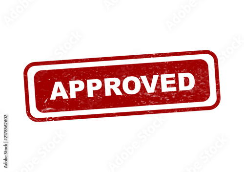 Red approved stamp with bold white text isolated on transparent background