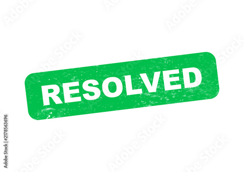 Resolved badge with green checkmark and red border isolated on transparent background