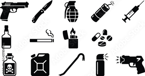 Dangerous Weapons and Hazard Icons Set