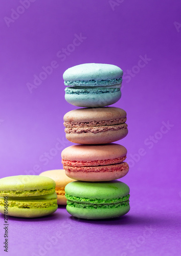 French dessert macaroons. Almond flour. National cuisine. Vegetarian food.