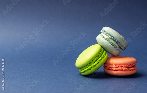 French dessert macaroons. Almond flour. National cuisine. Vegetarian food.