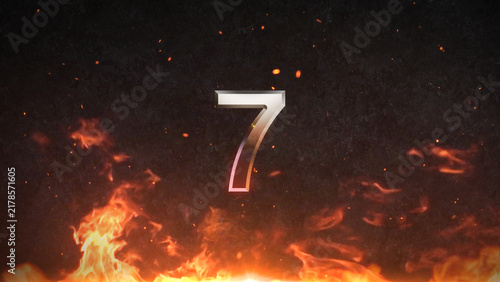 Countdown Cinematic Fire Flame with Burning Embers and Spark Particles on Dark Grunge Concrete Wall Movie Action Title Trailer Animation Background