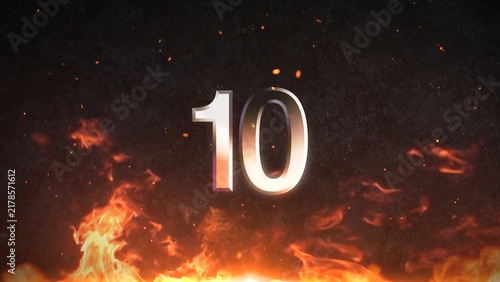 Countdown Cinematic Fire Flame with Burning Embers and Spark Particles on Dark Grunge Concrete Wall Movie Action Title Trailer Animation Background