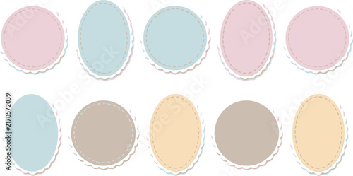 Pastel scalloped frame collection, 10 decorative oval and circle labels, vintage aesthetic vector borders for scrapbooking and crafts