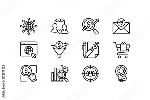 Digital Marketing Business Strategy Icon Set Collection