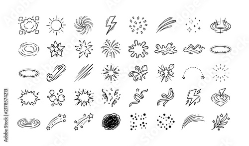 Comic Book Explosion Bursts and Celebration Doodle Line Icons Vector Collection