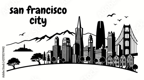 san francisco city skyline urban architecture downtown landmark travel tourism america usa landscape metropolitan business culture modern historic destination famous district with golden gate bay hill