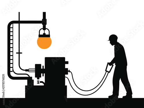 Industrial Worker Operating Machinery Silhouette Illustration