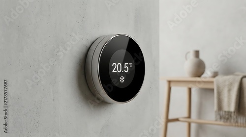 Smart Home Thermostat on Grey Wall for Energy Efficiency