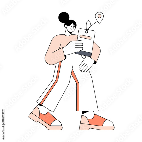 Man walking with smart travel bag, flat vector illustration
