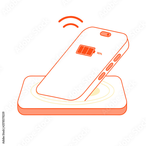 Phone with NFC wireless connectivity signal, flat vector icon