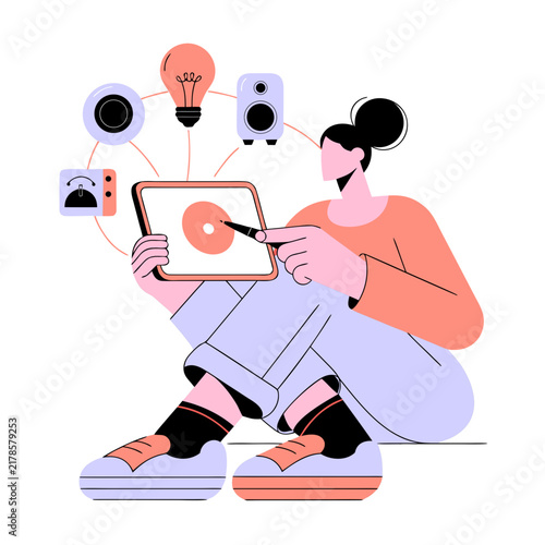  brainstorming with idea light bulb icons, flat vector illustration 
