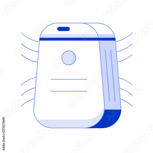 Humanoid robot working at a desk, flat vector illustration