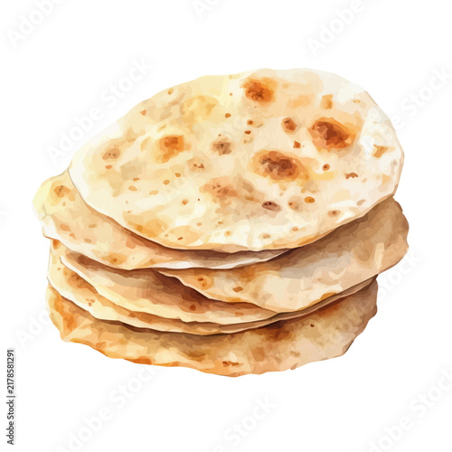 Pita Bread, isolated watercolor element on white background