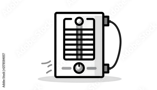 Modern smartphone with blank screen on white background.
