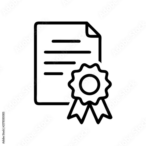Certificate icon outline vector, document and stamp symbol isolated.