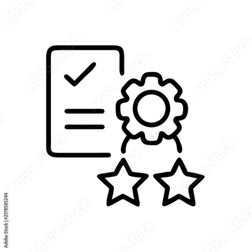 Document with check mark and stars for quality rating report icon.