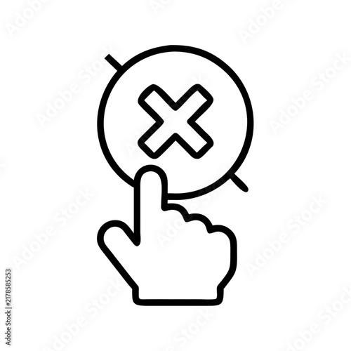 Hand cursor clicking on a cross mark symbol.