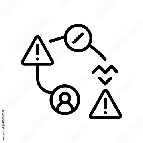 Warning symbols connected in a flowchart.