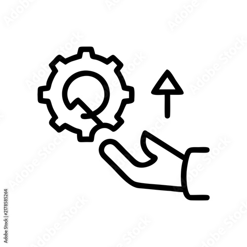Hand holding gear with up arrow.
