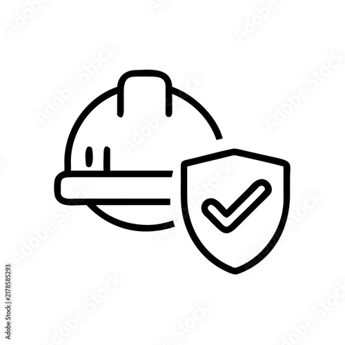 Safety helmet icon with shield and check mark, industrial work protection.
