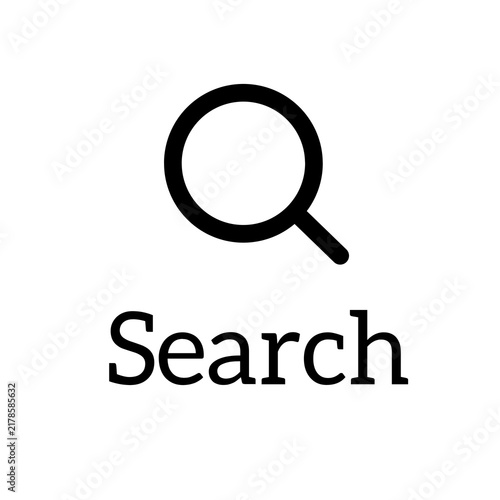 Fotografie Illustration of a black magnifying glass icon with the text Search on a white background