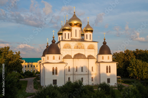 Cathedral of the Assumption of the Blessed Virgin Mary (1509-533) on early sunny July morning. Dmitrov kremlin, Moscow region