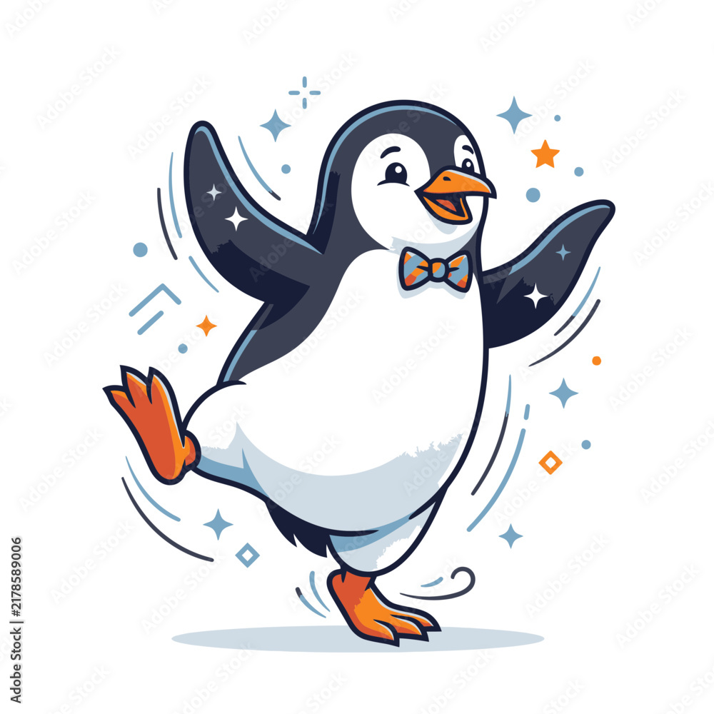 Obraz premium Happy Penguin Dancing with Bow Tie, Isolated on Transparent Background