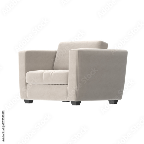 Принти на полотні Modern beige armchair with clean lines and plush upholstery on white background