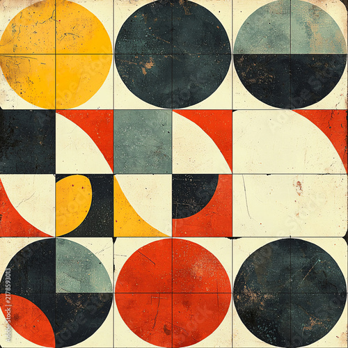 Abstract geometric design with vibrant colors and shapes, art piece