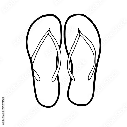 Bild auf Leinwand summer beach outdoor activity flip flop foot wear Hand drawn Organic line doodle