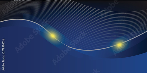 Abstract Blue Wave Background With Glowing Yellow Lights and Flowing Lines