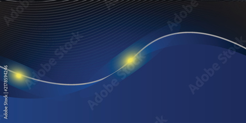 Abstract Blue Wave Background With Glowing Yellow Lights and Flowing Lines