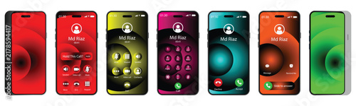 Bild auf Leinwand Smartphones with active incoming call screen interface in vibrant color scheme e