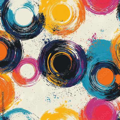 Colorful Abstract Circular Patterns with Brush Stroke Texture Background