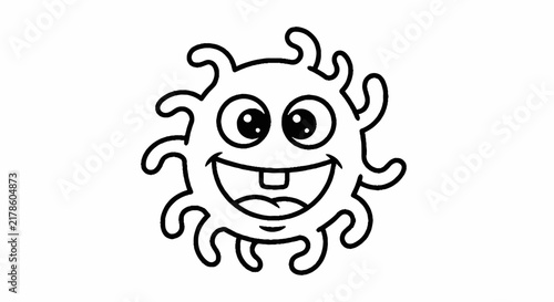 Cute smiling cartoon monster germ character.